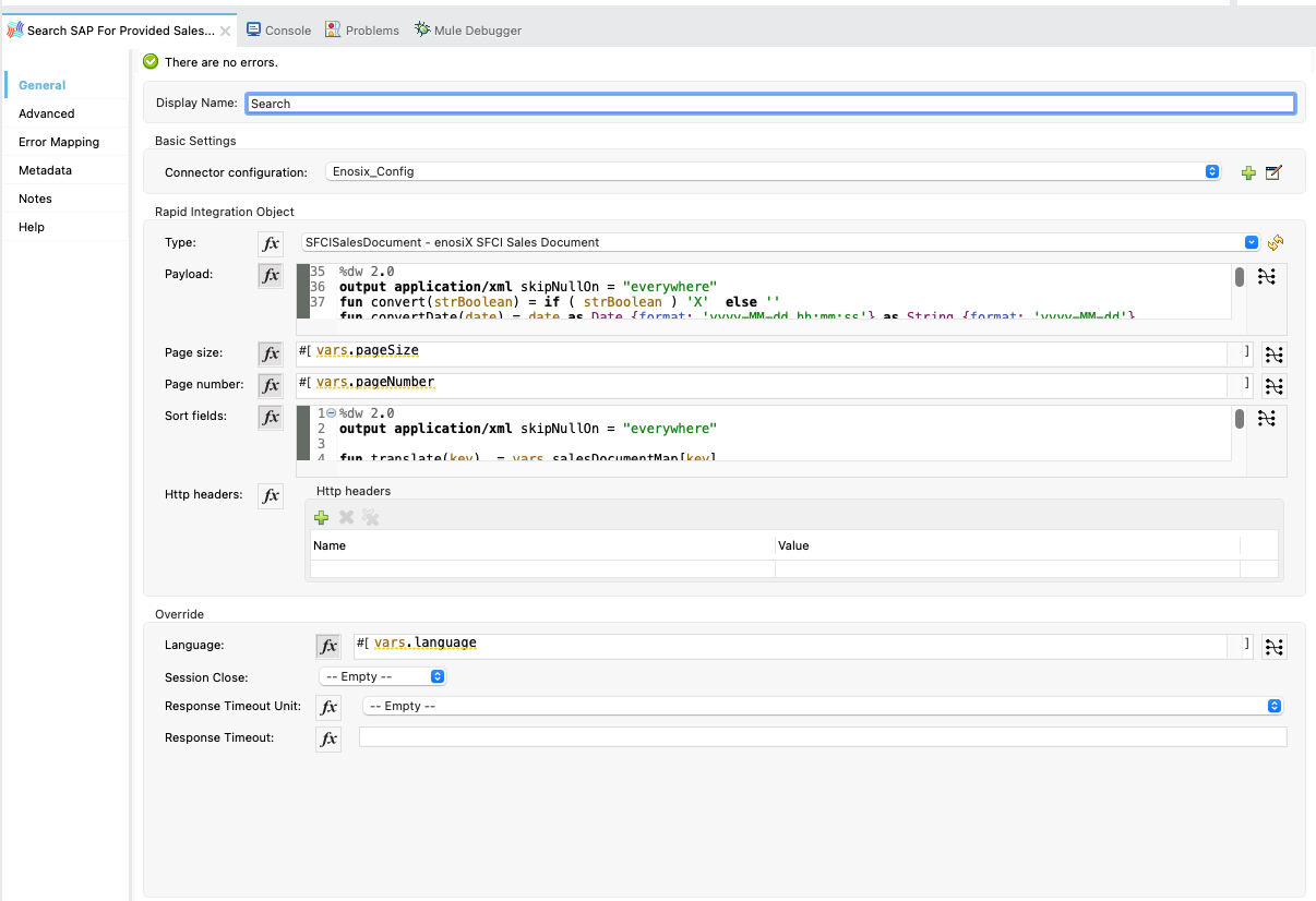 Order Search Operation Config