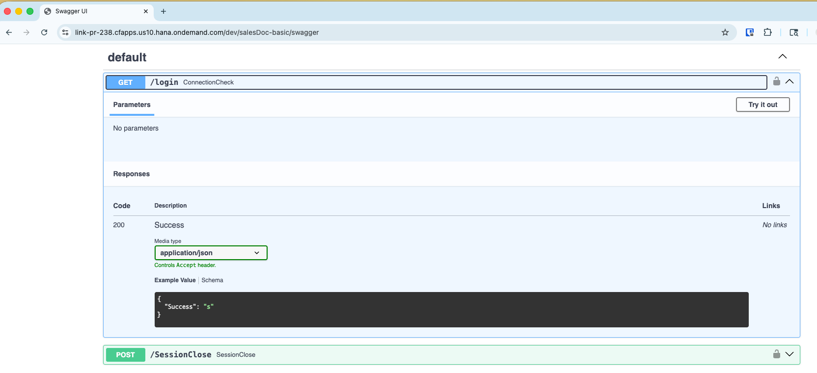 Swagger UI "Try it out" example