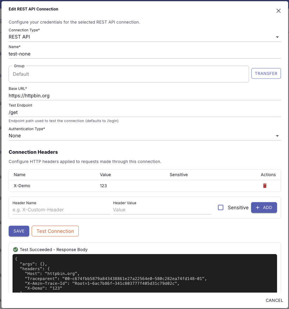 enosix Portal REST connection configuration