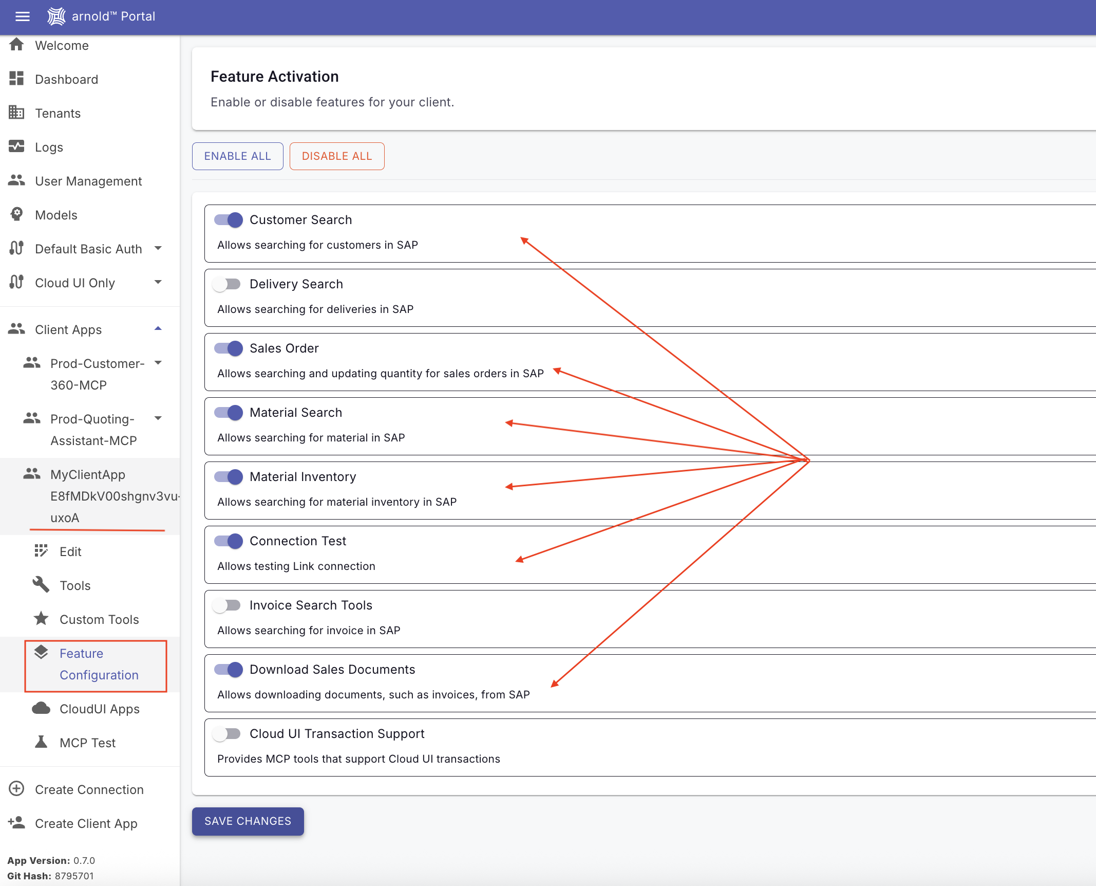 feature configuration